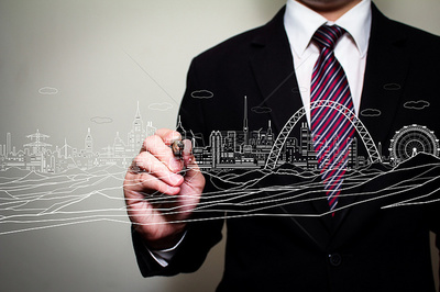 商務人士模擬線形城市